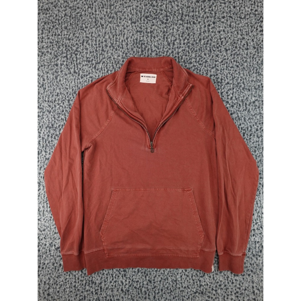 The Normal Brand Quarter Zip Pullover Mens M Rust Red Kangaroo Pocket Raglan